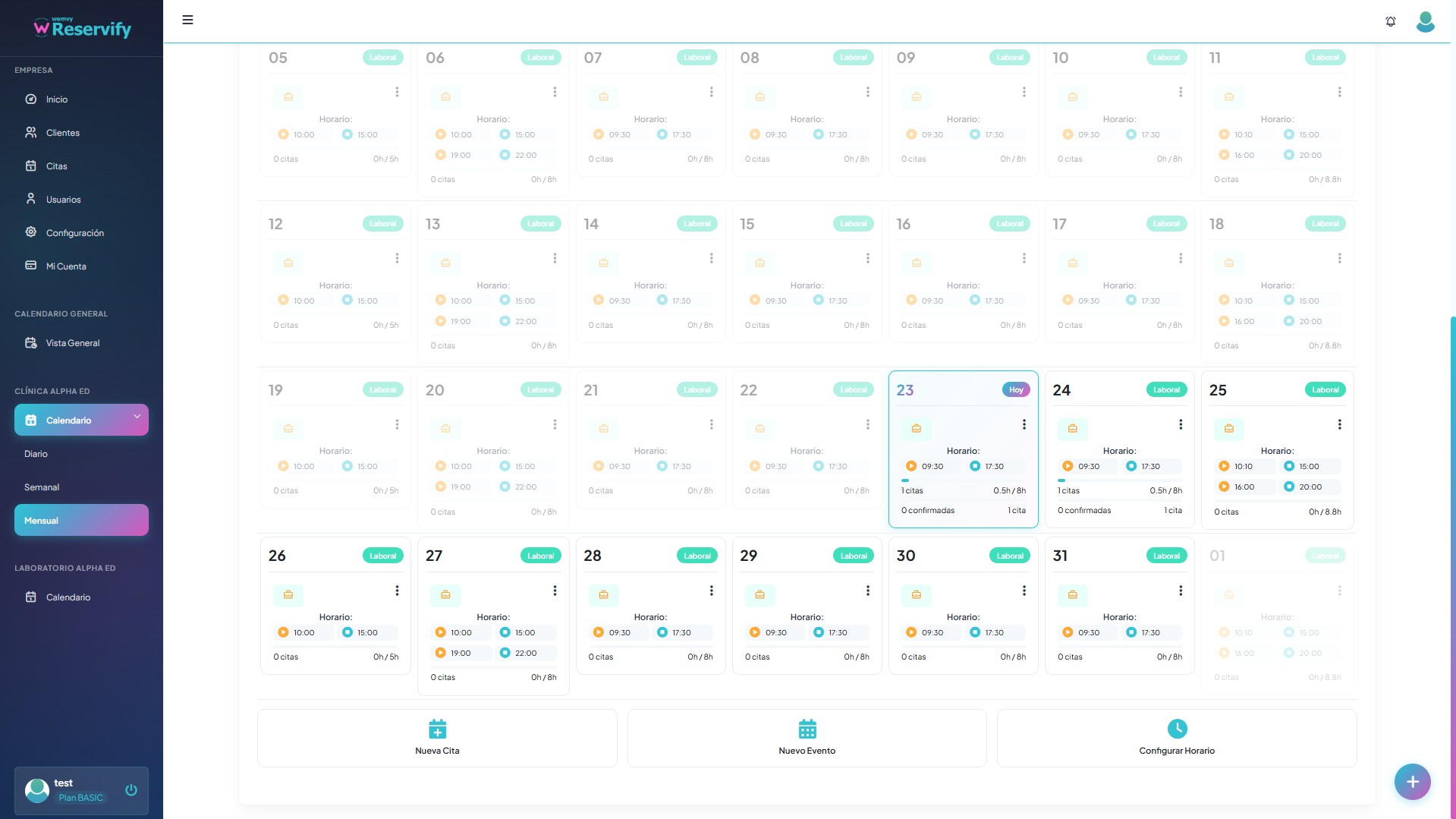 Calendario de Reservify